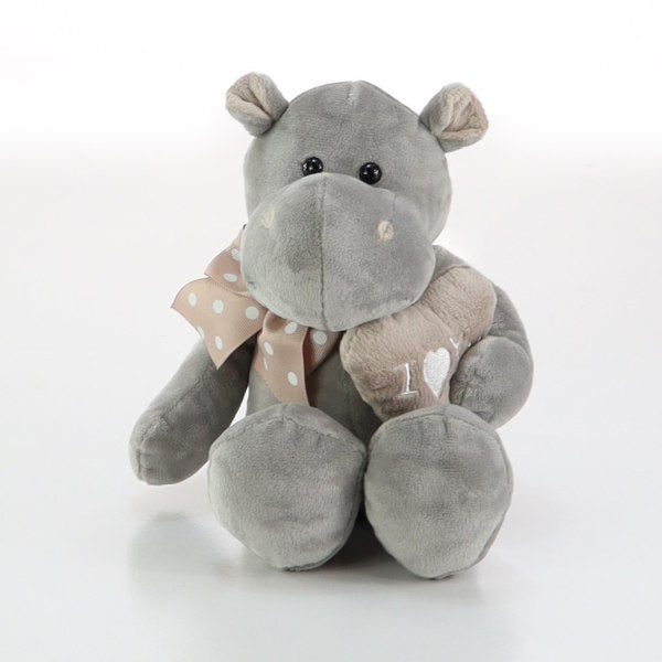 Grey Hippo I Love You Heart Teddy