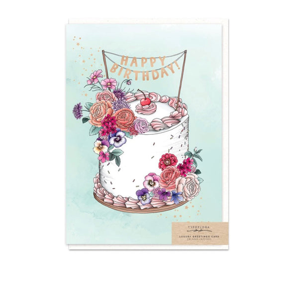 Greeting Card - Floral Cake Birthday